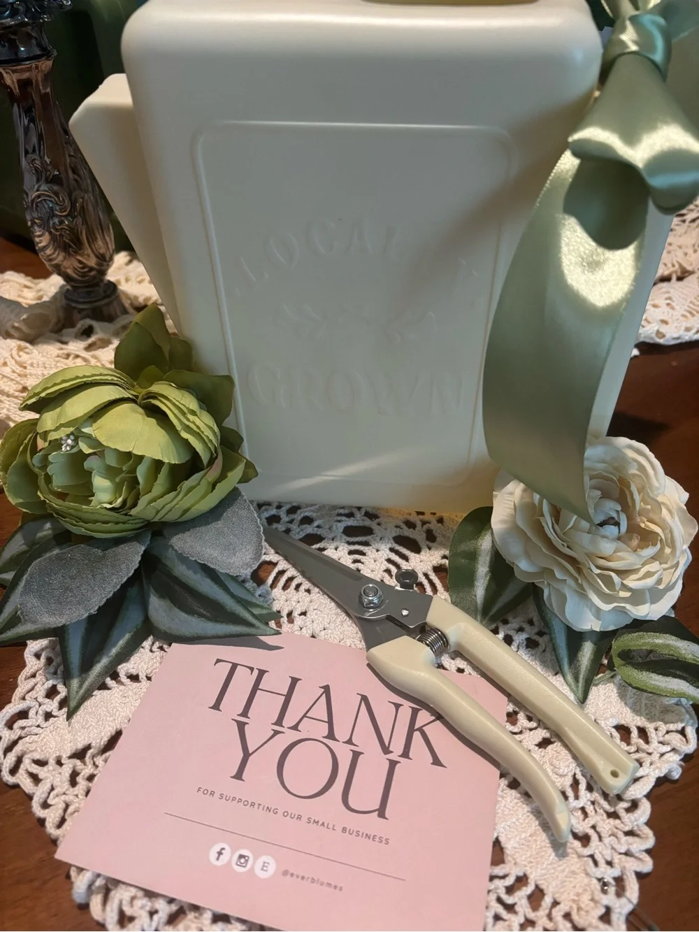 Garden Set Watering Can & Shears Gloves 🧤 Sage Ribbon Final Sale